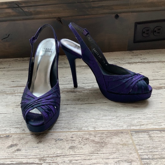 Stuart Weitzman Brocade Satin open toe heels - Picture 1 of 6